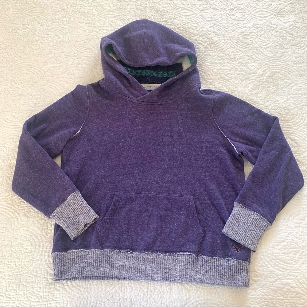 American Eagle Hoodie Sweatshirt Women’s L Purple Pullover Y2K Thrashed Rasta